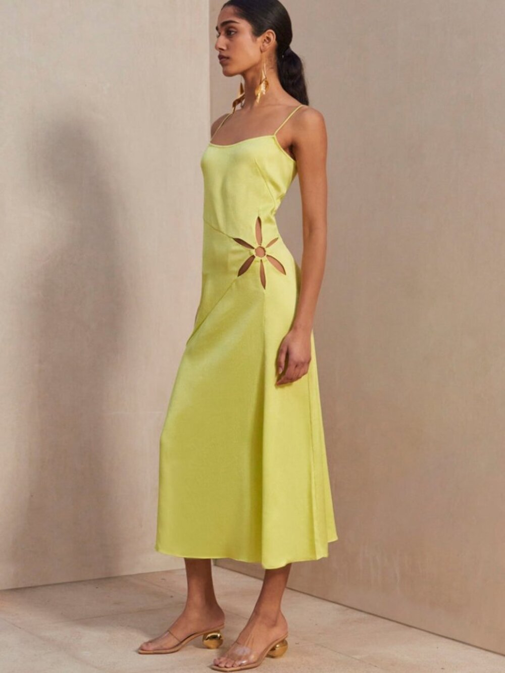 Cult Gaia Imogen Hammered Satin Floral Cutout Midi Dress Size 8 NWOT - Picture 2 of 10